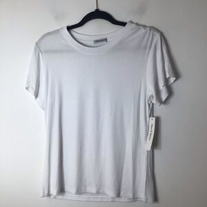 NWT Threo & Spence White Ribbed Short Sleeve Crew women large ribbed